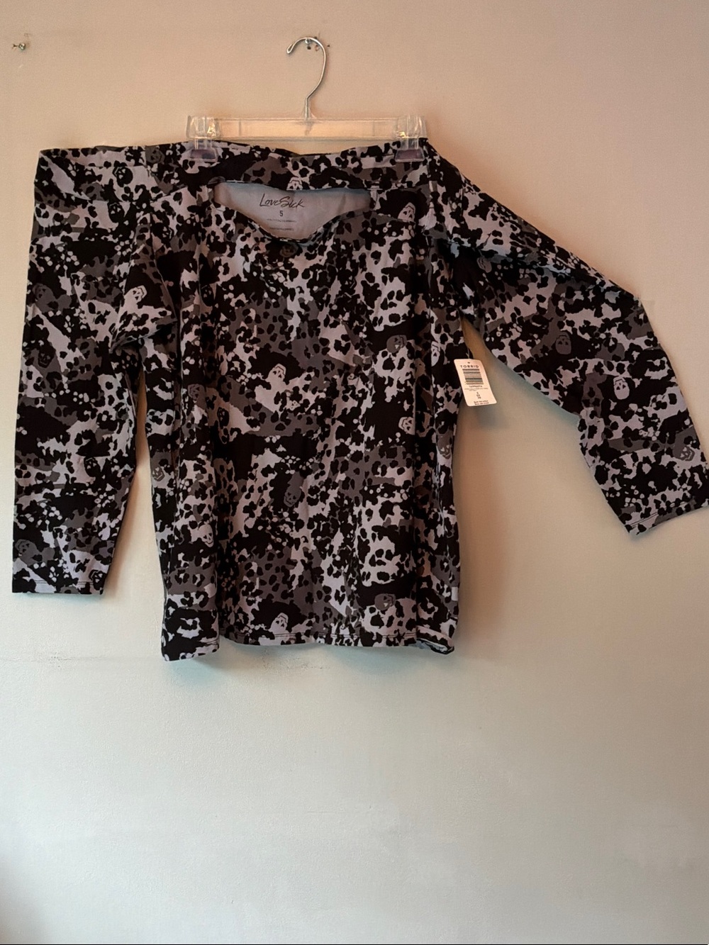Lovesick Black and Gray Abstract Print Long Sleeve Top